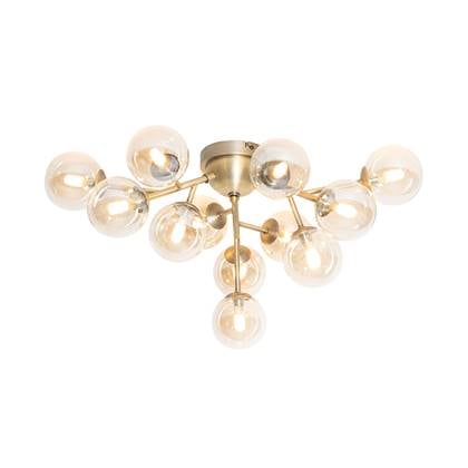 QAZQA Art Deco plafondlamp brons met amber glas 12-lichts - Bianca
