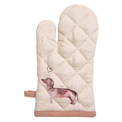 Clayre & Eef Ovenwant 18x30 cm Beige Katoen Teckel Ovenhandschoen