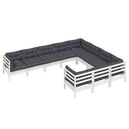 vidaXL 10-delige Loungeset met kussens grenenhout wit