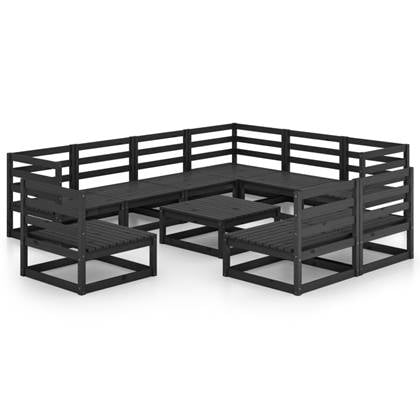 vidaXL-10-delige-Loungeset-massief-grenenhout-zwart