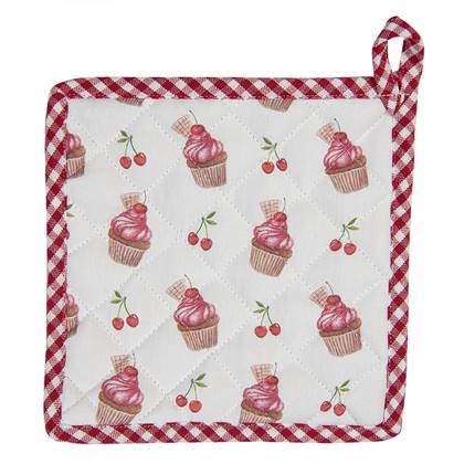 Clayre & Eef Pannenlap  20x20 cm Rood Wit Katoen Vierkant Cupcakes