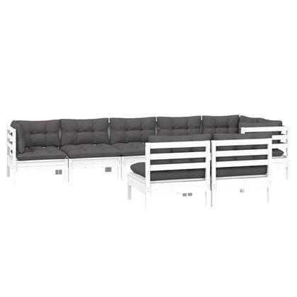 vidaXL 8-delige Loungeset met kussens massief grenenhout wit