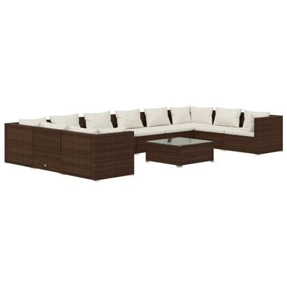 vidaXL 11-delige Loungeset met kussens poly rattan bruin