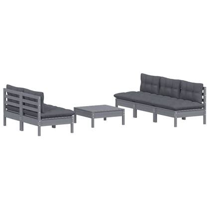 vidaXL 6-delige Loungeset met antracietkleurige kussens grenenhout