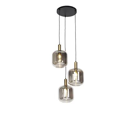 QAZQA Design hanglamp zwart met goud en smoke glas 3-lichts - Zuzanna