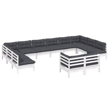 vidaXL 12-delige Loungeset met kussens massief grenenhout wit