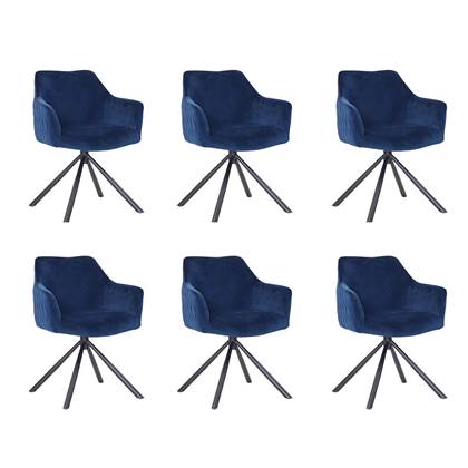 Bronx71 Velvet eetkamerstoel Furtado draaibaar blauw - Eetkamerstoelen