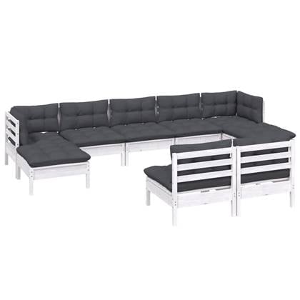 vidaXL 9-delige Loungeset met kussens grenenhout wit