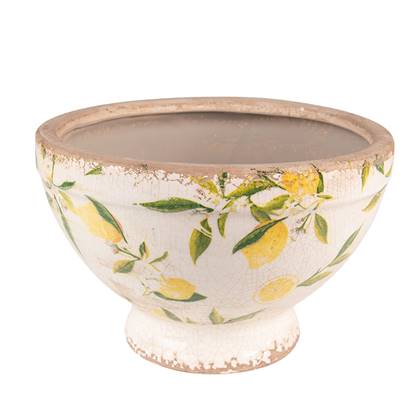 Clayre & Eef Bloempot Ø 21x14 cm Geel Keramiek Citroen