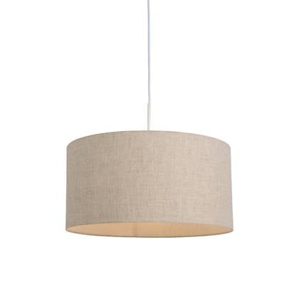 QAZQA Landelijke hanglamp wit met katoenen kap lichtgrijs 50 cm -