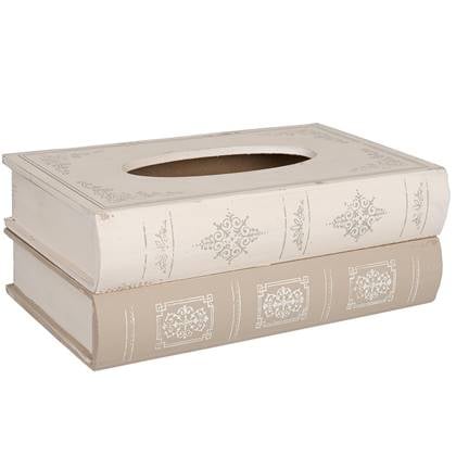 Clayre & Eef Tissue Box 27x16x10 cm Beige Hout Boeken