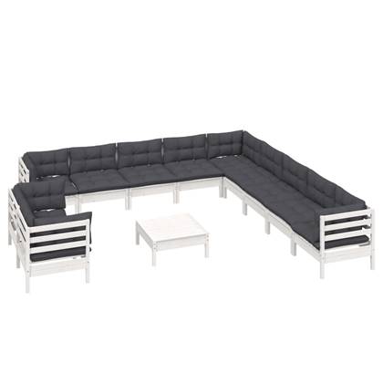 vidaXL 12-delige Loungeset met kussens massief grenenhout wit