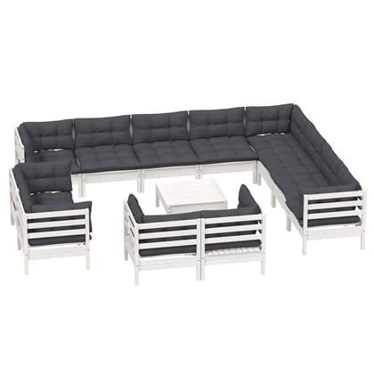 vidaXL 13-delige Loungeset met kussens massief grenenhout wit