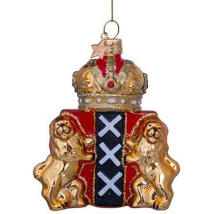 Ornament glass gold coat of arms of Amsterdam H9.5cm w/box