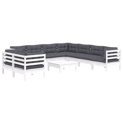 vidaXL 10-delige Loungeset met kussens massief grenenhout wit