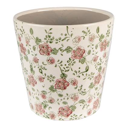 Clayre & Eef Bloempot Ø 19x18 cm Roze Beige Keramiek Bloemen