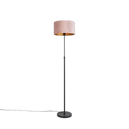QAZQA Vloerlamp zwart met velours kap roze met goud 35 cm - Parte