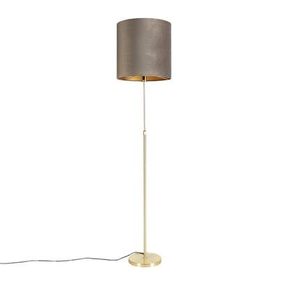 QAZQA Vloerlamp goud|messing met velours kap taupe 40|40 cm - Parte