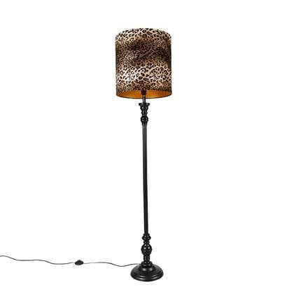QAZQA Vloerlamp zwart met kap luipaard 40 cm - Classico