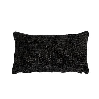 Sierkussen Feline chenille stof zwart 25 x 45 cm - Kussens woonkamer - Sierkussen zwart - Sierkussens 25x45 cm
