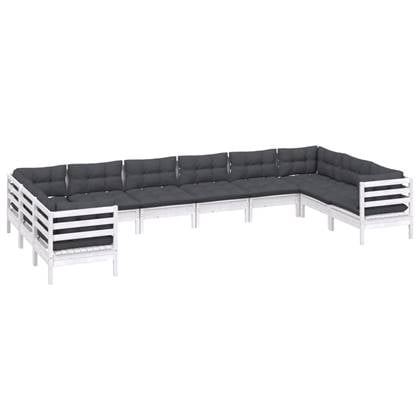 vidaXL 10-delige Loungeset met kussens grenenhout wit