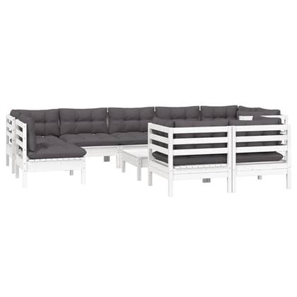 vidaXL 10-delige Loungeset met kussens massief grenenhout wit