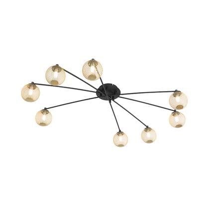 QAZQA Moderne plafondlamp zwart met goud 8-lichts - Athens Wire