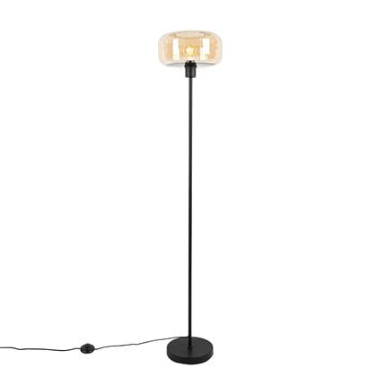 QAZQA Art deco vloerlamp zwart met amber glas - Bizle