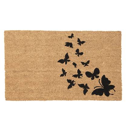 Clayre & Eef Deurmat 75x45 cm Bruin Zwart Kokos Vlinders
