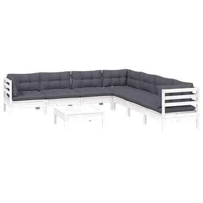 vidaXL 8-delige Loungeset met kussens massief grenenhout wit