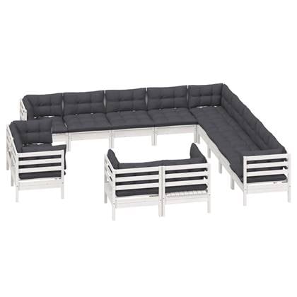 vidaXL 13-delige Loungeset met kussens massief grenenhout wit