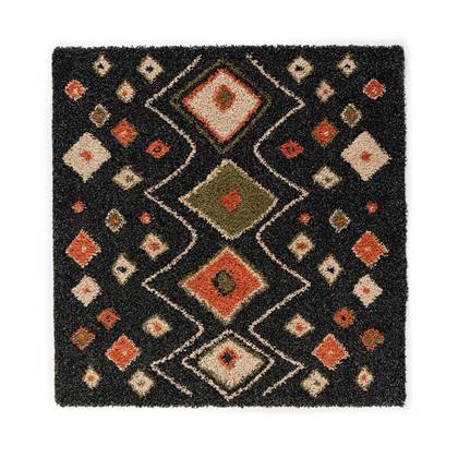 Boho&me Vierkant hoogpolig vloerkleed bohemian Artisan - Antraciet