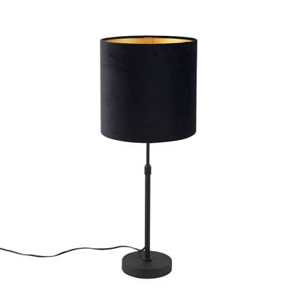 QAZQA Tafellamp met velours kap met goud 25 cm - Parte Zwart