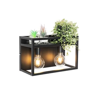 QAZQA Industriële wandlamp zwart met rek 2-lichts - Cage Rack