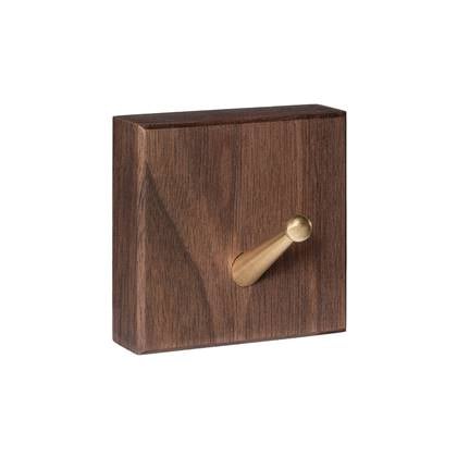 QUVIO Wandhaak houten vierkant met metalen haakje - hout + goud Bruin