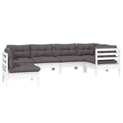 vidaXL 6-delige Loungeset met kussens grenenhout wit