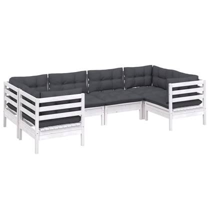 vidaXL 6-delige Loungeset met kussens grenenhout wit