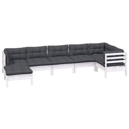 vidaXL 7-delige Loungeset met kussens massief grenenhout wit