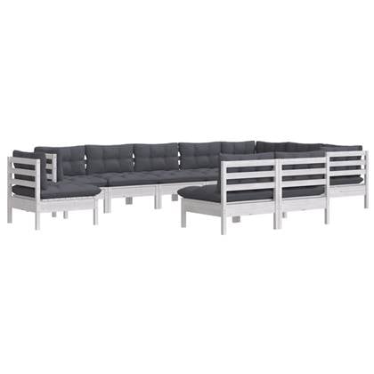 vidaXL 10-delige Loungeset met kussens massief grenenhout wit