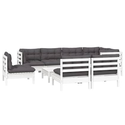 vidaXL 9-delige Loungeset met kussens massief grenenhout wit