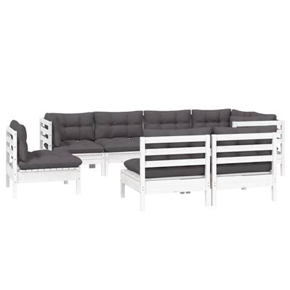 vidaXL 8-delige Loungeset met kussens massief grenenhout wit