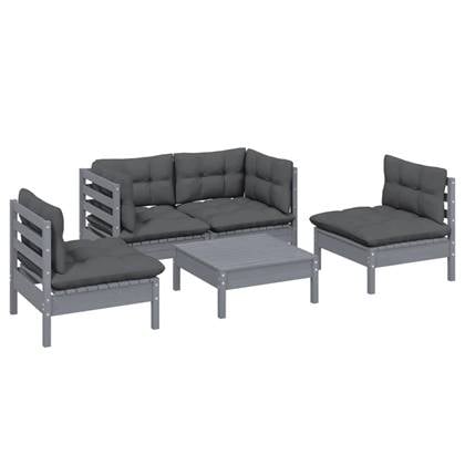 vidaXL 5-delige Loungeset met kussens massief grenenhout