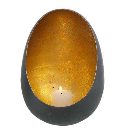 Kandelaar Golden Egg – Zwart|Goud – Large – Ø 14 x H 20 cm