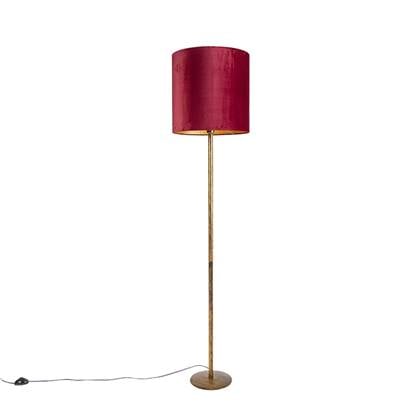 QAZQA Vintage vloerlamp goud met rode kap 40 cm - Simplo