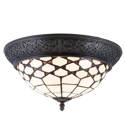 Lumilamp Plafondlamp Tiffany Ø 38x19 cm Wit Bruin Glas