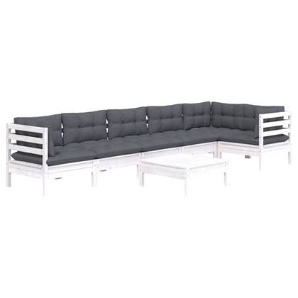 vidaXL 7-delige Loungeset met kussens grenenhout wit