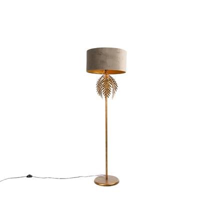 QAZQA Vintage vloerlamp goud 145 cm met velours kap taupe 50 cm -