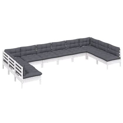 vidaXL 10-delige Loungeset met kussens massief grenenhout wit