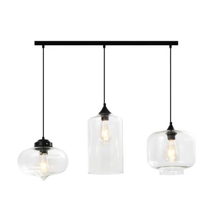 QUVIO Hanglamp glas 3-lichts zwart - QUV5124L-BLACK Transparant