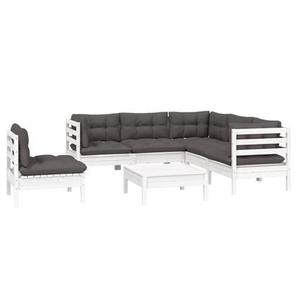 vidaXL 6-delige Loungeset met kussens grenenhout wit